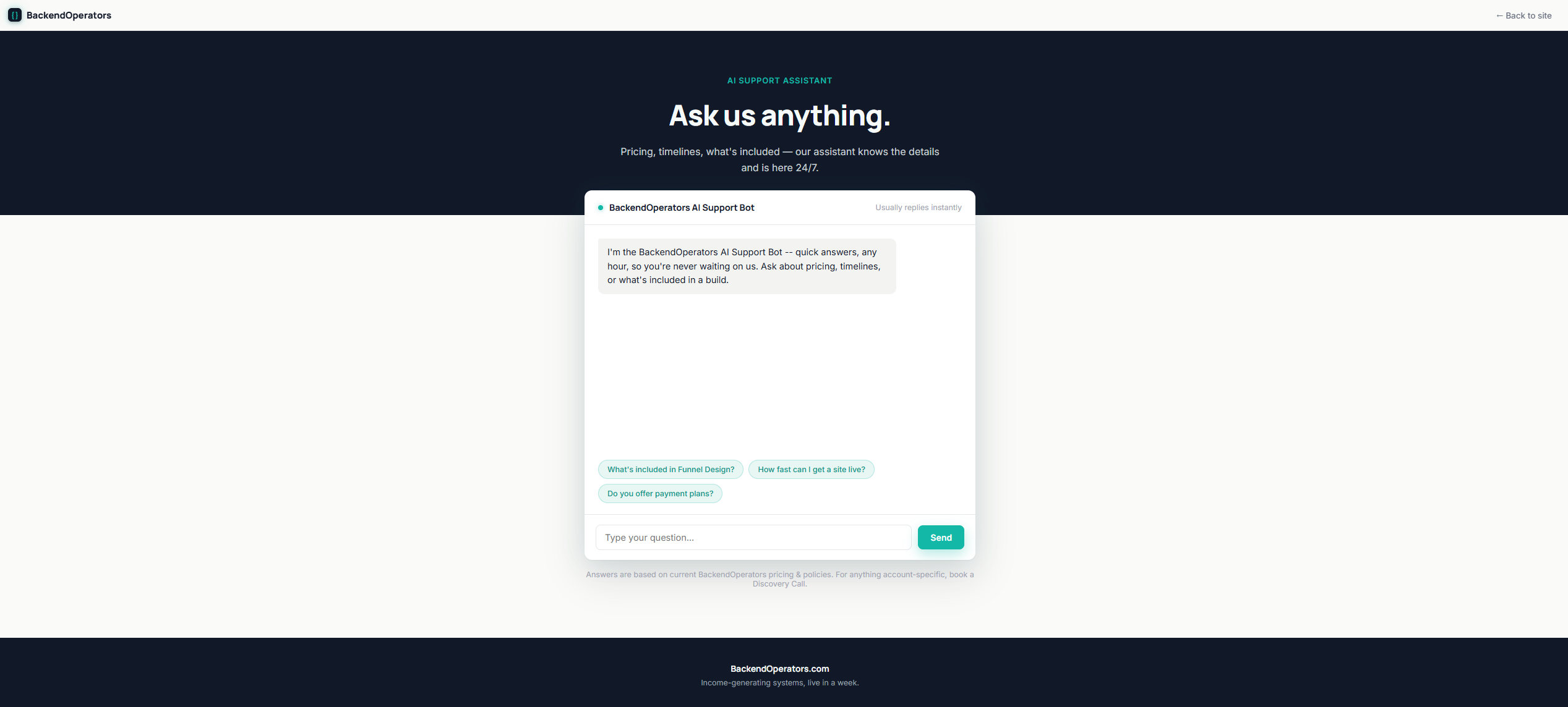 BackendOperators AI support bot