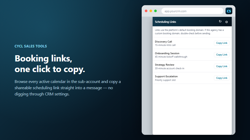 Cycl Sales Tools scheduling link copy tool